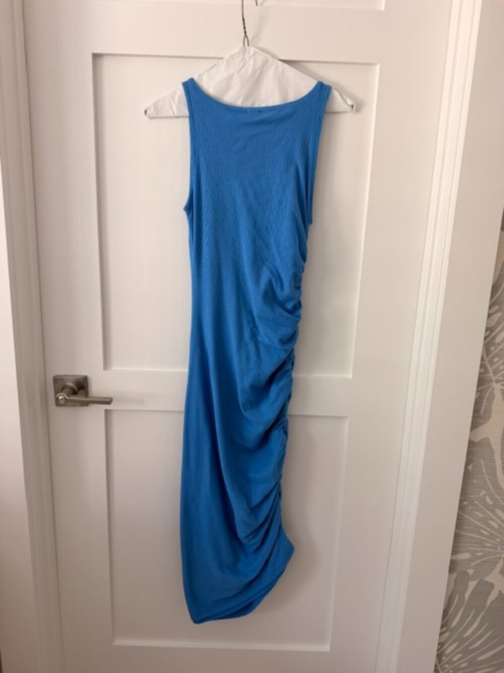 Blue Ribbed Ruched Midi Body-con Tank Dress, XS - Picture 5 of 6